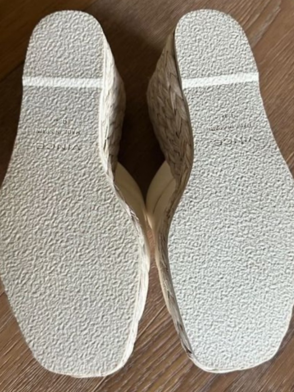 Vince Gilian Espadrille Wedge Sandals Size 9 Cream Woven Leather Square Toe - Picture 9 of 12